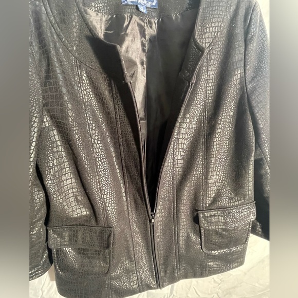 QVC Susan Graver Women Black Snake Croc Embossed Brushed Faux Leather Jacket M - Picture 7 of 8
